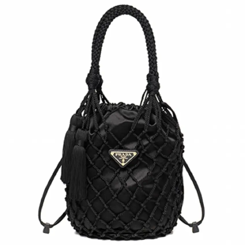 Túi Prada Women's Triangle Logo Mesh Black Bucket Bag 1BE025-2CJM-F0002