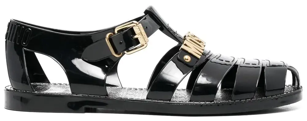 Dép Moschino Logo Plaque Sandals 'Gold Black' MB16501G1FG20