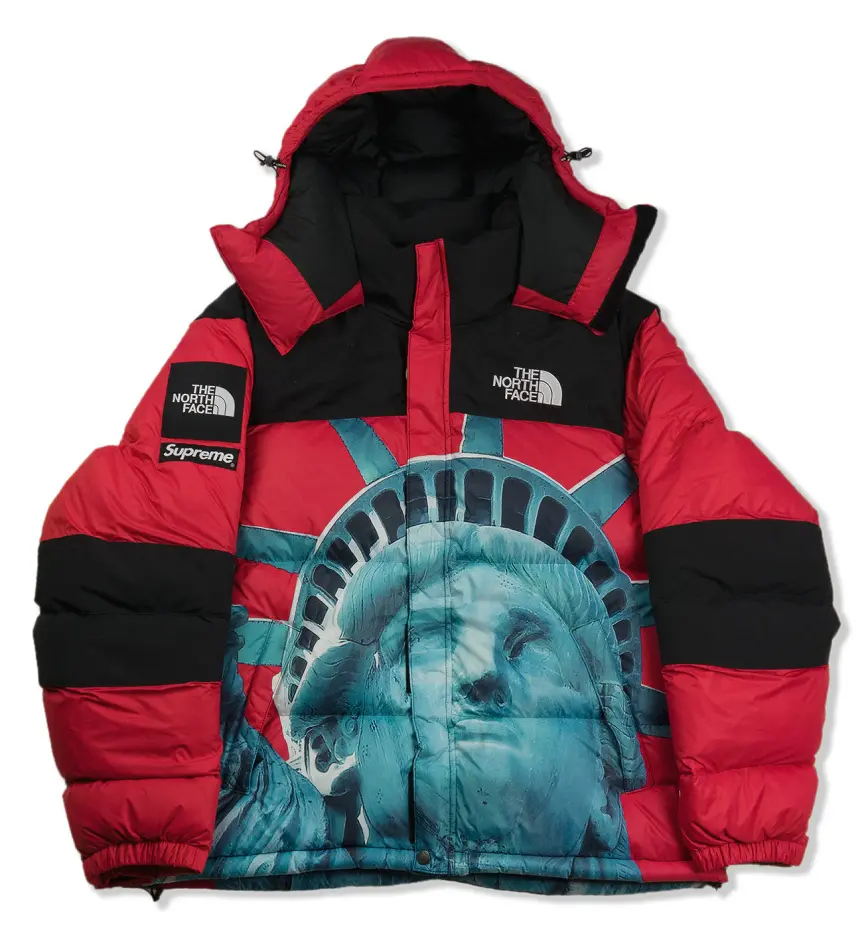 Áo Supreme TNF Liberty Statue Nuptse Jacket Red