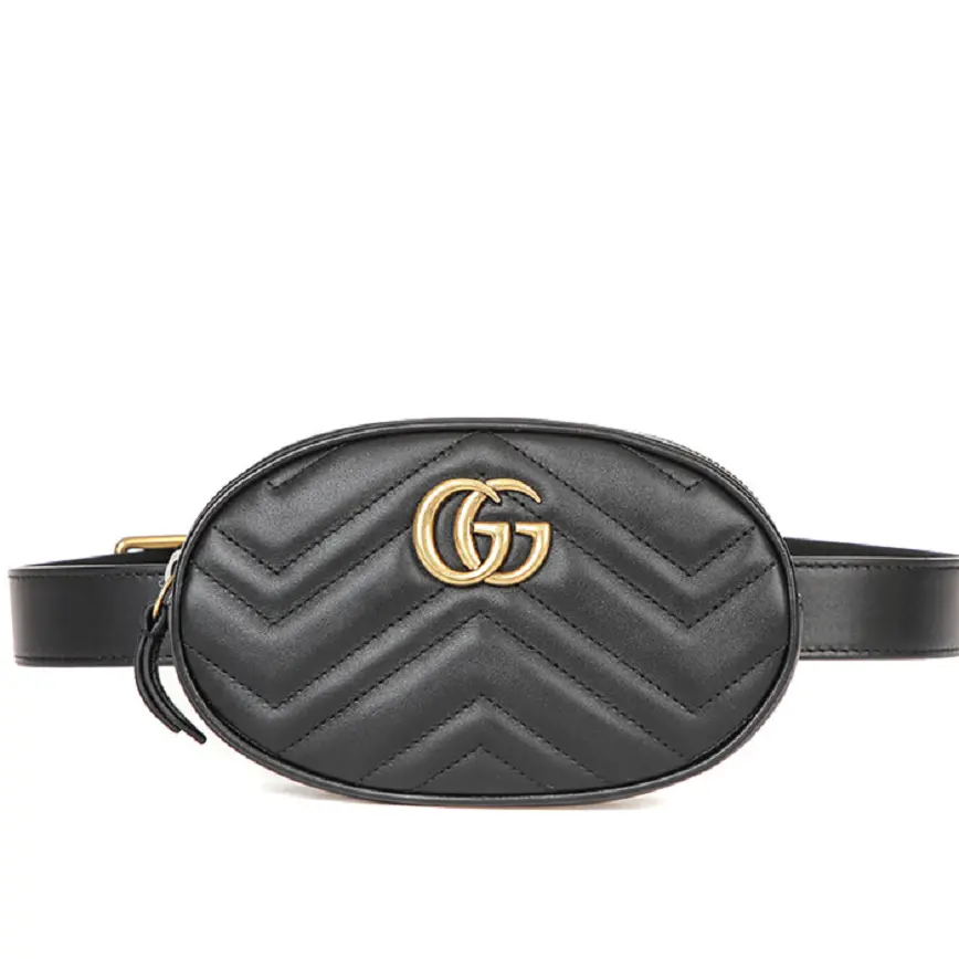 Túi Gucci Logo Detail Chevron Quilted Leather Belt Bag Black 491294 DSVRT 1000