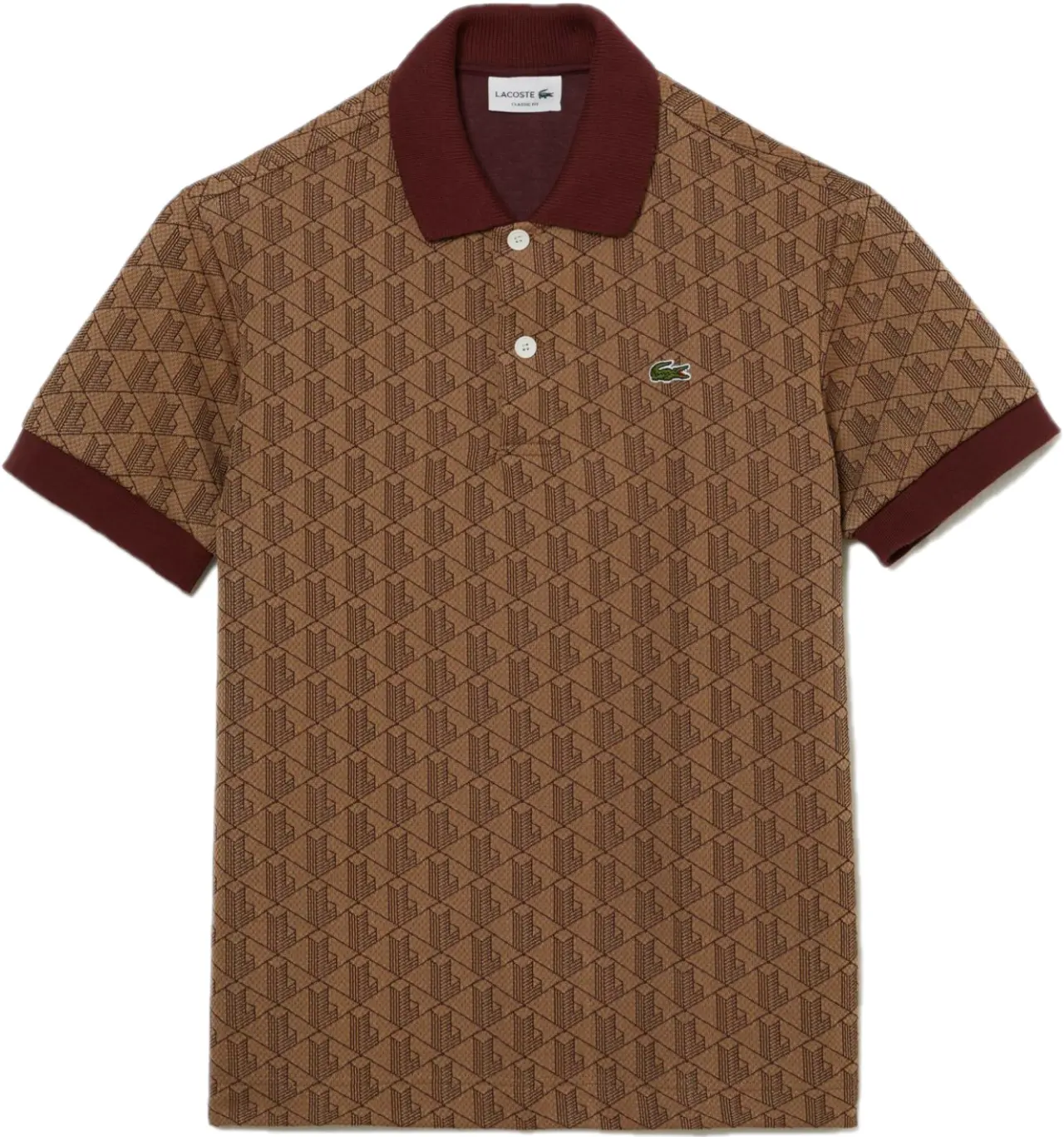 Áo Lacoste Classic Fit Print Contrast Collar 'Brown' DH0073-MKJ