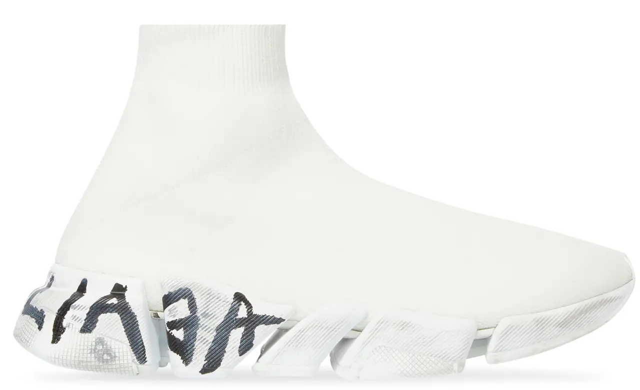 Giày Balenciaga Speed 2.0 Graffiti Recycled Knit Trainers 'White' 617196W2DD42091