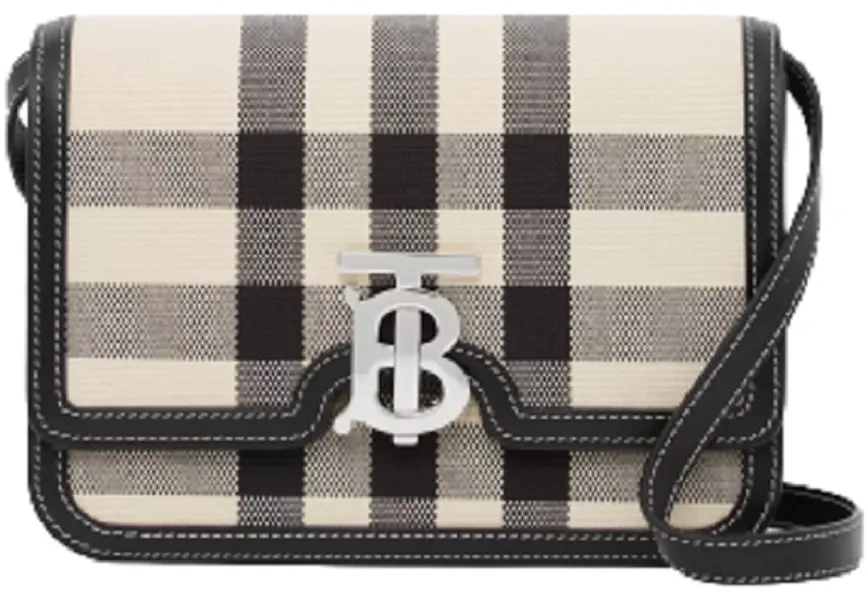 Túi Burberry Small Check Canvas and Leather TB Bag 'Butter Beige Black'