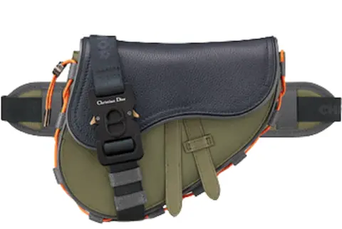 Túi Dior Mini Dior And Sacai Saddle Bag Olive and Navy Blue 1ADCA374USC-H65E