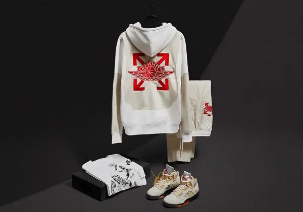 Hinh anh 1: Hinh anh day du cua bo suu tap Off-White x Air Jordan 5 "Sail"