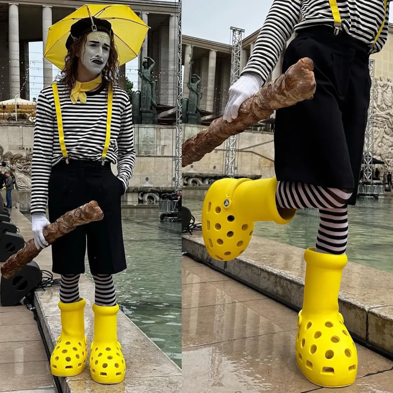 Hinh anh 8: MSCHF x Crocs Big Yellow Boots chiem tron spotlight tai Paris Fashion Week