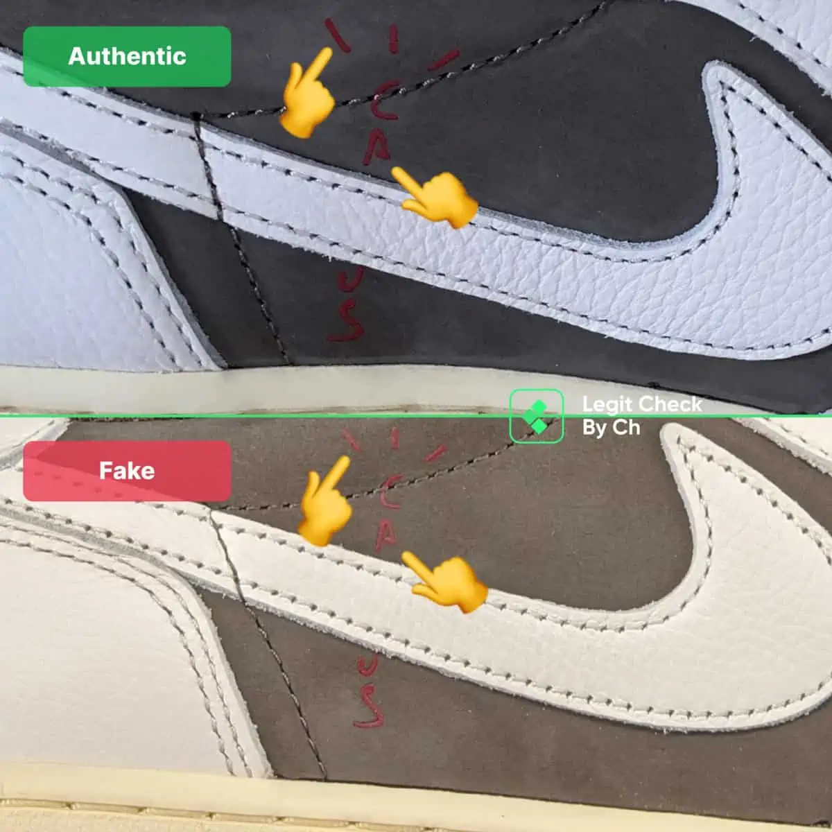 Hinh anh 5: Nhung meo de phan biet Travis Scott Jordan 1 Low "Reverse Mocha" real va fake