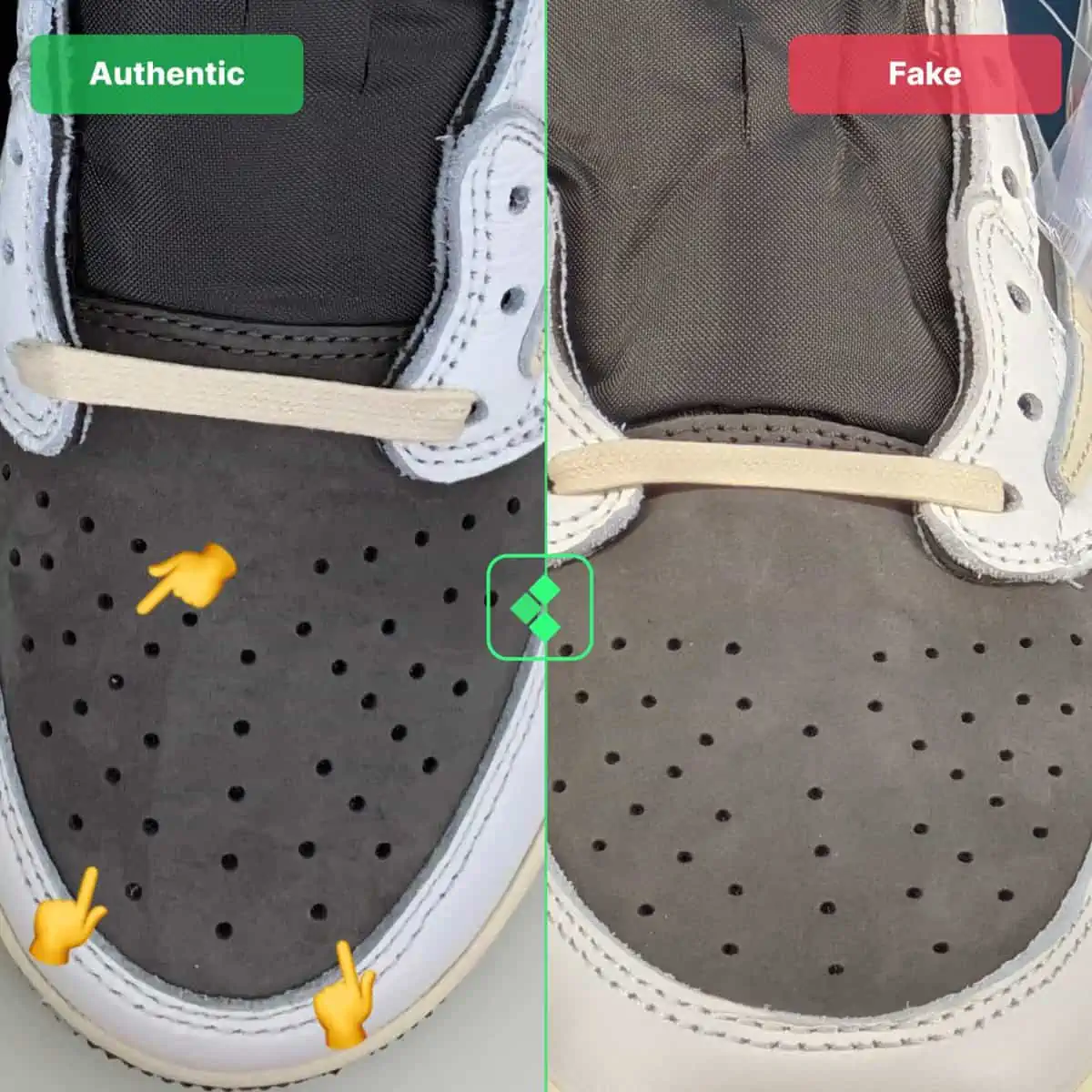 Hinh anh 3: Nhung meo de phan biet Travis Scott Jordan 1 Low "Reverse Mocha" real va fake