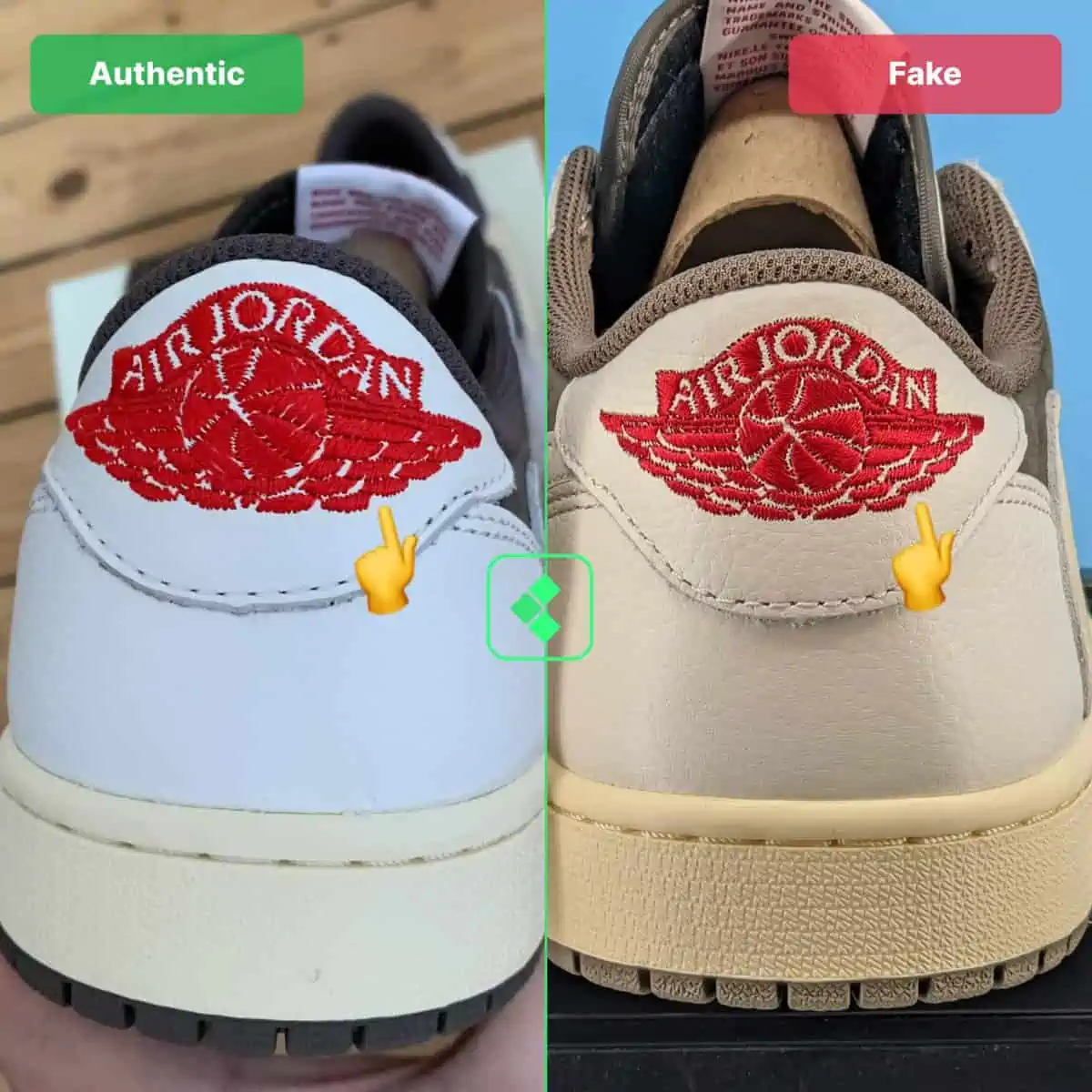 Hinh anh 7: Nhung meo de phan biet Travis Scott Jordan 1 Low "Reverse Mocha" real va fake