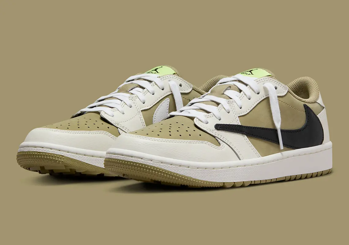 Hinh anh 1: Travis Scott x Air Jordan 1 Low Golf Neutral Olive - khi hip hop va the thao ket hop