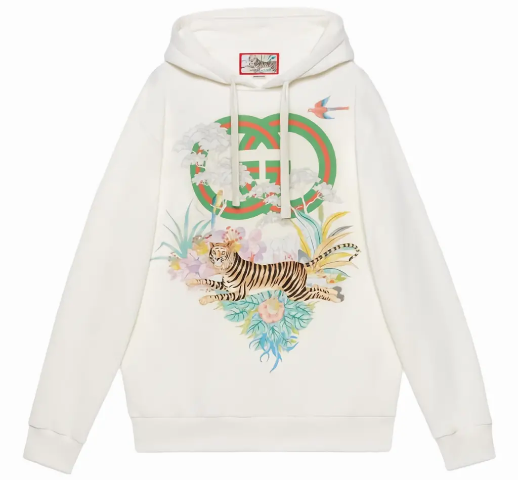Áo Gucci Tiger Interlocking G Hooded Sweatshirt 'Off-white' 615061-XJD4F-9095
