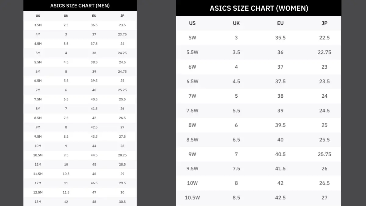 Hinh anh 2: Huong dan chon size giay ASICS chinh xac cho moi kieu chan