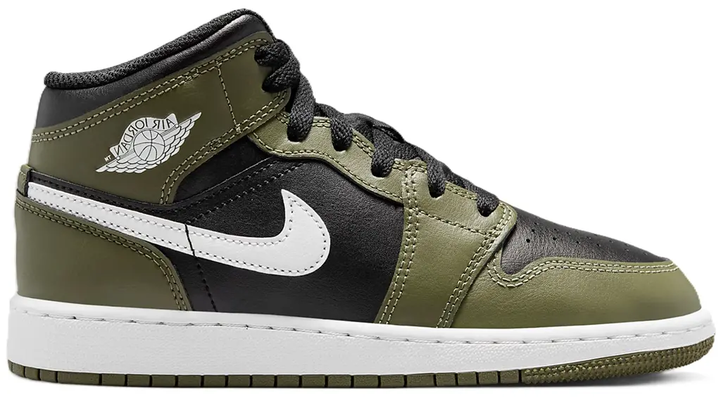 Giày Nike Air Jordan 1 Mid GS 'Black White Olive' DQ8423-092