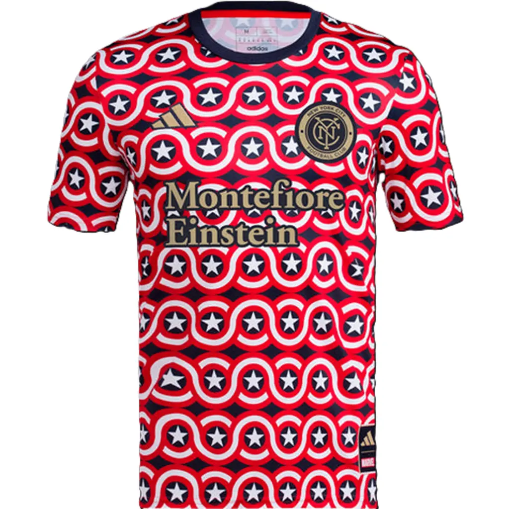 Áo Adidas New York City x Marvel MLS Americana Pre-Match Jersey 'Red' IQ4215