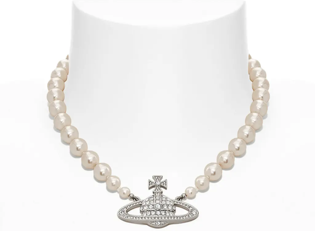 Vòng Cổ Vivienne Westwood One Row Pearl Bas Relief 'Silver' 63010106-02P104-CN