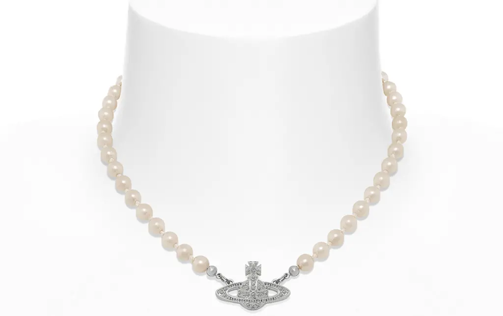 Vòng Cổ Vivienne Westwood Mini Bas Relief Pearl Choker 'Silver' 8050889135067