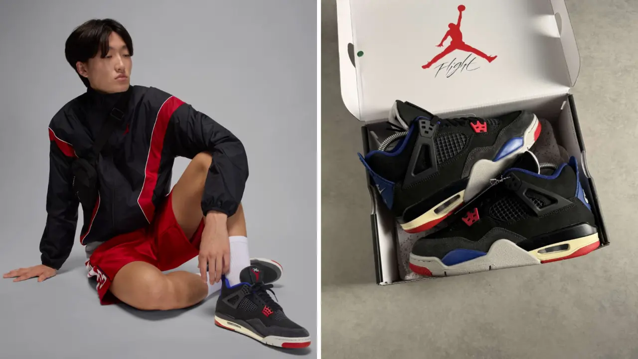 Hinh anh 7: Air Jordan 4 Rare Air voi phoi mau den, do va xanh, phat hanh he 2025