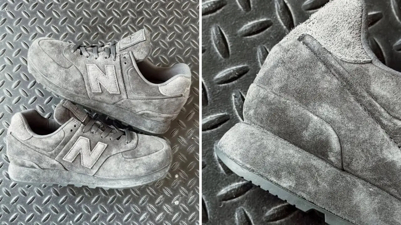 Hinh anh 8: Stone Island x New Balance 574 Ghost: Giay sneaker toi gian voi ba phoi mau Dark Brown, Grey, Navy, ra mat tai London Fashion Week.