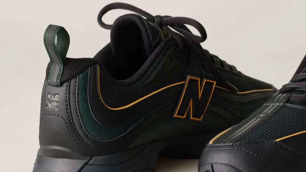 Hinh anh 1: Giay Aime Leon Dore x New Balance RC56 Thu/Dong 2025 voi phoi mau vang, xanh la va den.