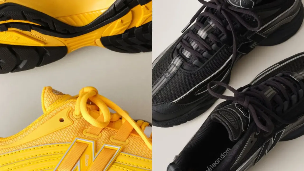 Hinh anh 2: Giay Aime Leon Dore x New Balance RC56 Thu/Dong 2025 voi phoi mau vang, xanh la va den.