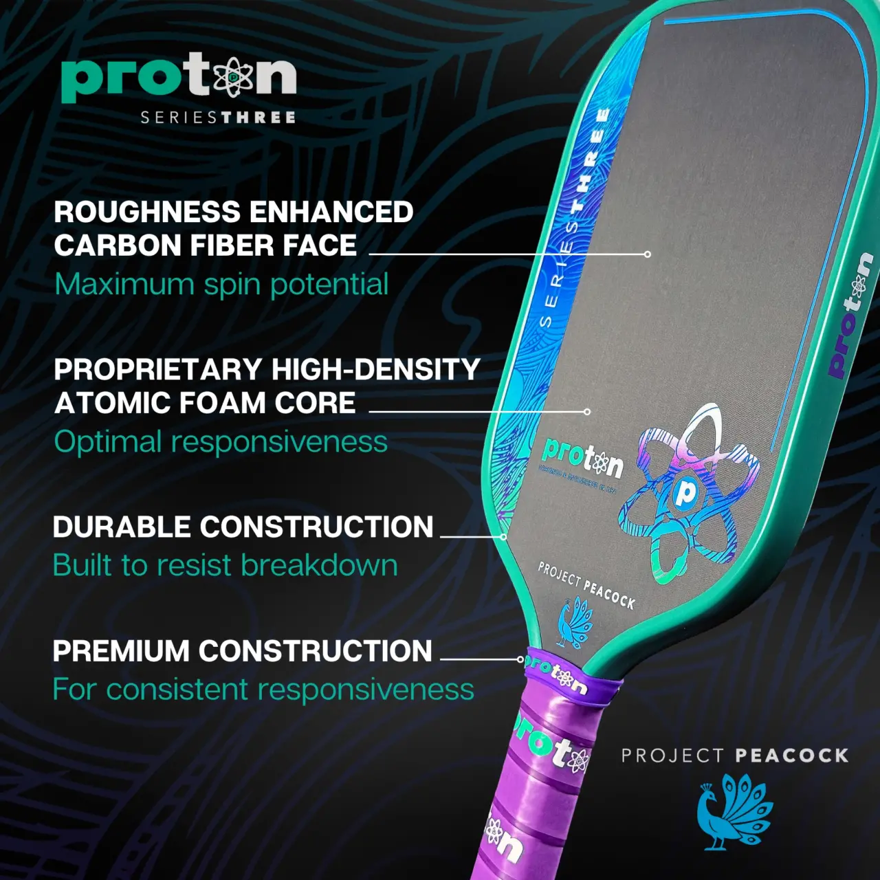 Hinh anh 3: Vot Proton 3 Peacock 15mm - thiet ke dep va hieu nang cao trong Pickleball